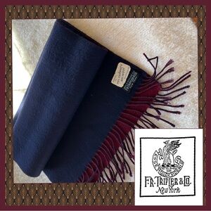 FREE w coat/sweater Cashmere Blend Unisex Navy Maroon Scarf Twisted Fringe FLAW